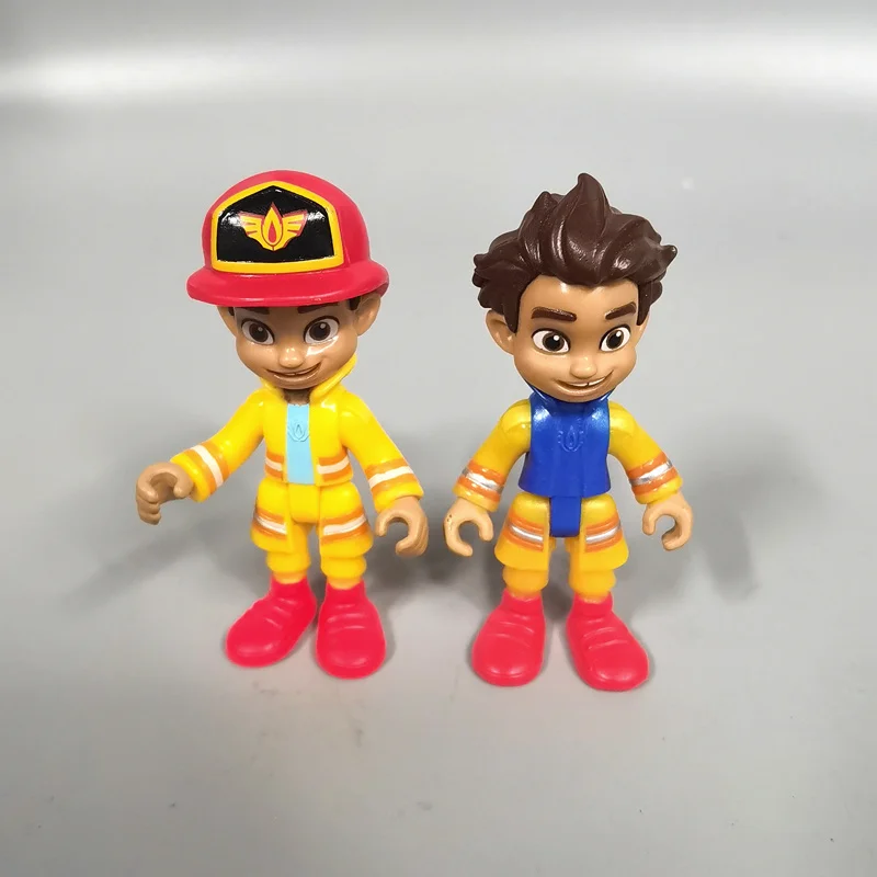 7-8cm cartoon fireman Bo and Flash action figure joint doll PVC kids collection Fire truck model toy