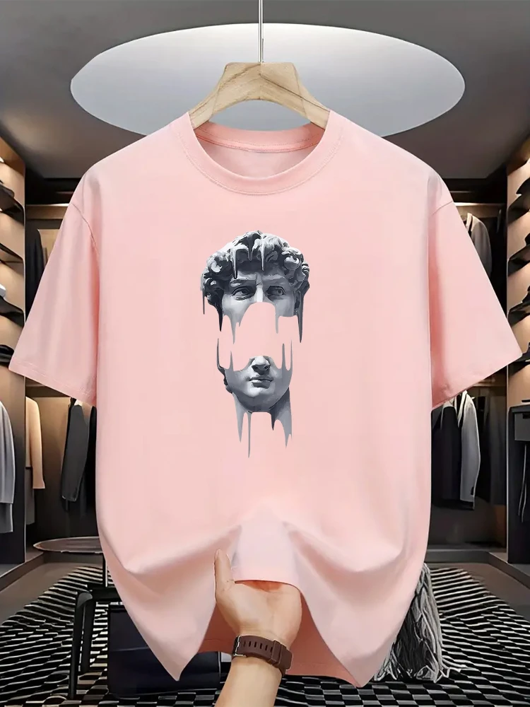 with Artistic Stone Statue pattern design -100% cotton summer short sleeve O-neck casual printed men's T-shirt.