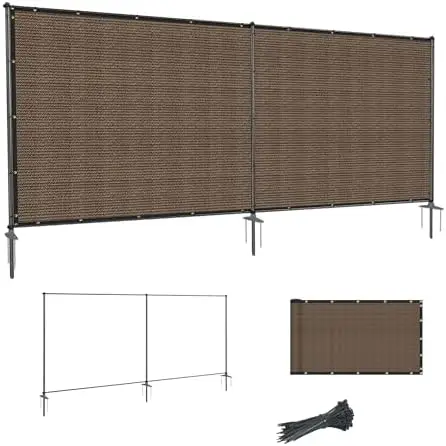 6' x 12' Privacy Fence Screen Panel with Iron Poles Freestanding No Dig Heavy Duty Windscreen Mesh Fabric Temporary Dog