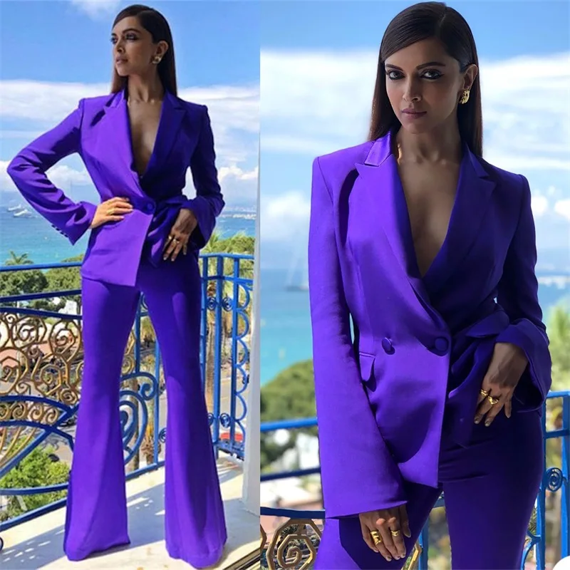 Conjunto de traje de 2 piezas para mujer, Blazer de doble botonadura, pantalón púrpura, Formal, vestido de noche para fiesta de graduación, ropa de oficina hecha a medida