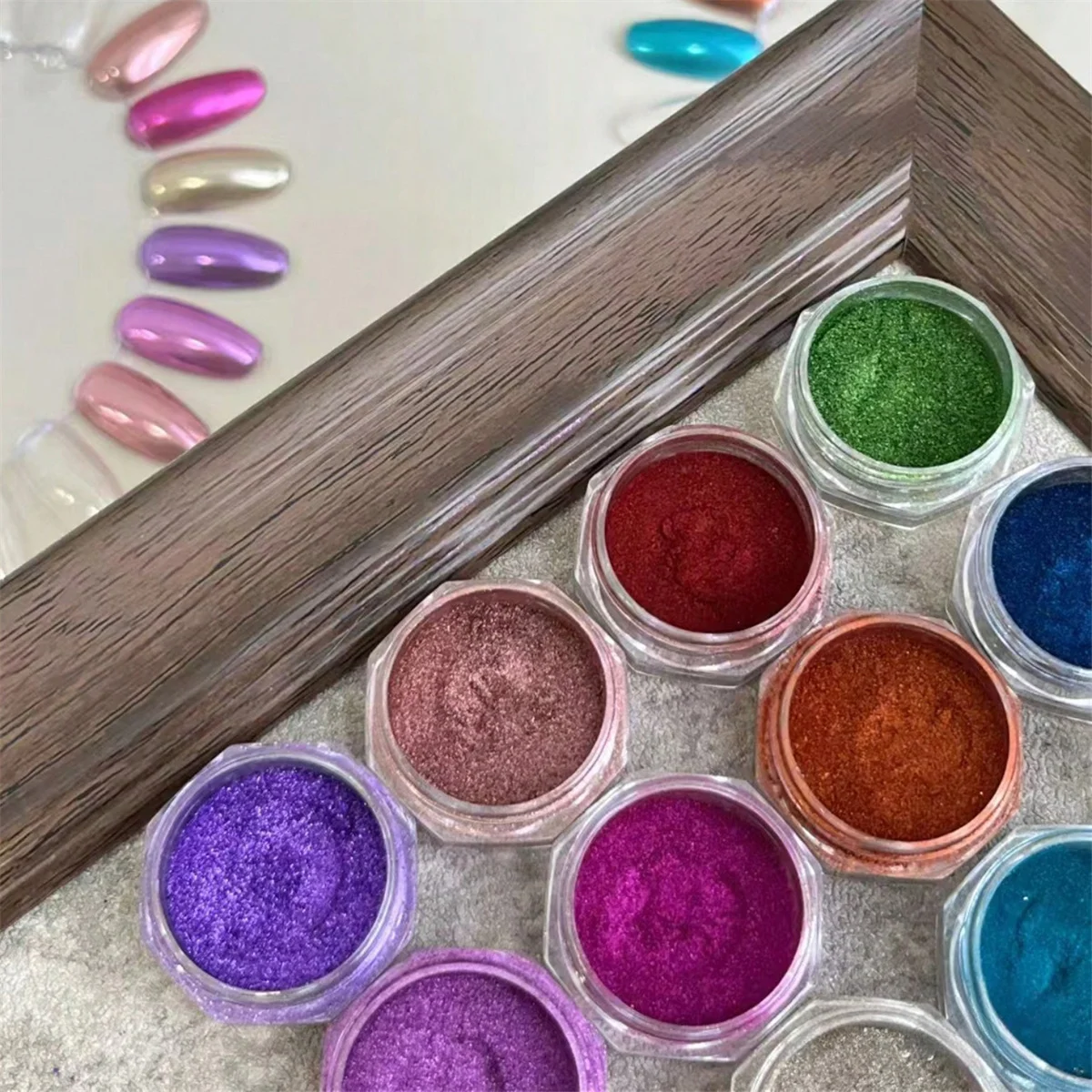 1 قطعة مسمار مرآة سحرية مسحوق متعدد الألوان معدن الكروم مرآة مسمار بريق الطلاء مسمار الفن خلق أدوات الديكور #2