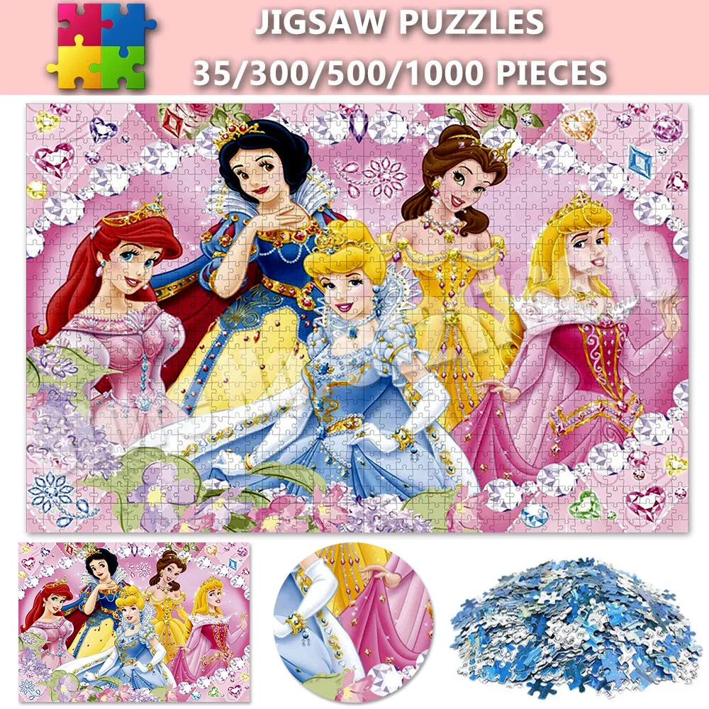 Disney Princess Luxury Jigsaw Puzzles for Adults Cartoon 300/500/1000 Pcs Kids Enlighten Learning Educational Diy Family Toys