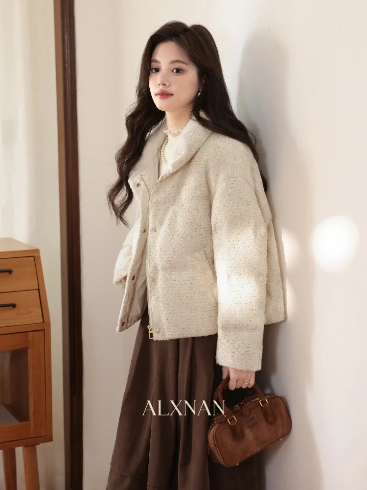 ALXNAN Damska Zimowa Kurtka Puchowa Parka Ocieplana Gruba Ciepła 90% Puch Kaczy Nowa Wodoodporna Modna Odzież Wierzchnia Damska 2025 L59139