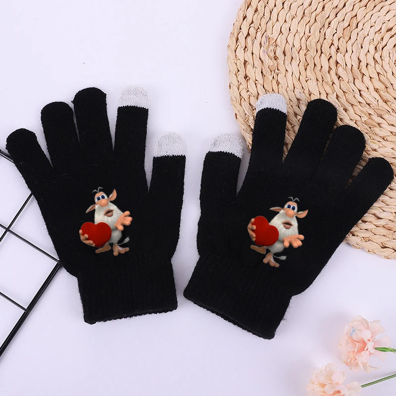 Cartoon Boobas Pig Winter Knitted Gloves Kids Adult Touch Screen Five-finger Gloves Men Women Cold-proof Outdoors Warm Mittens