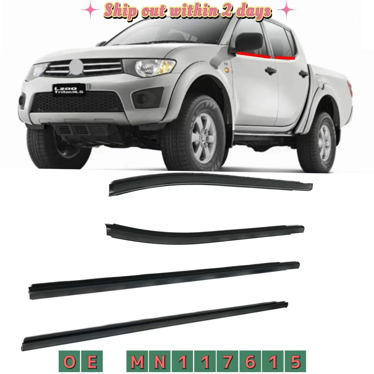 

MN117615 Window Glass Outside Sealing Rubber Weatherstrip for Mitsubishi L200 Triton 2005-2015 Paiero Sport 2