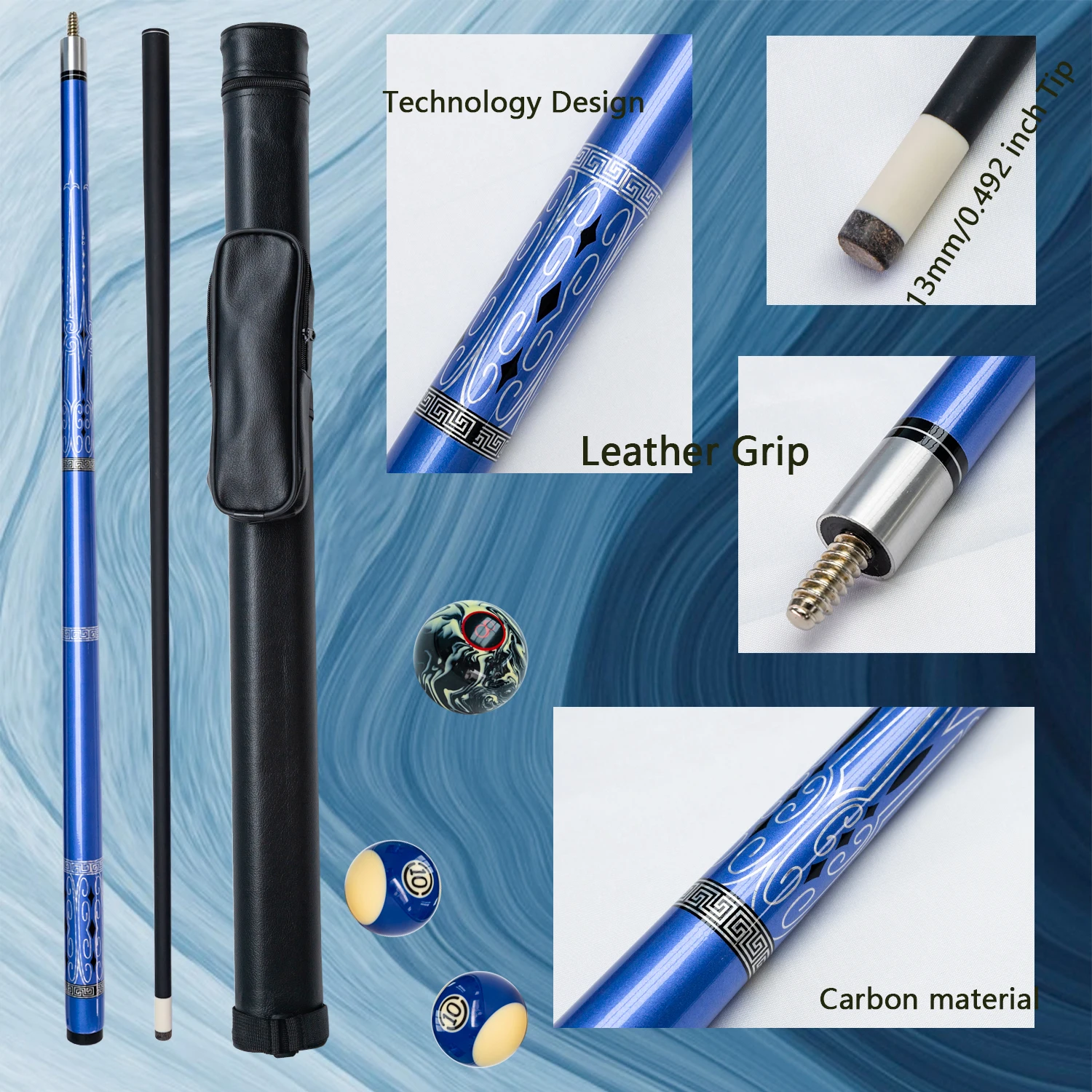 Premium Carbon Fiber Pool Cue with 13mm Tip Durable and Stable Cue Stick for Nine Ball and Carom Billiards