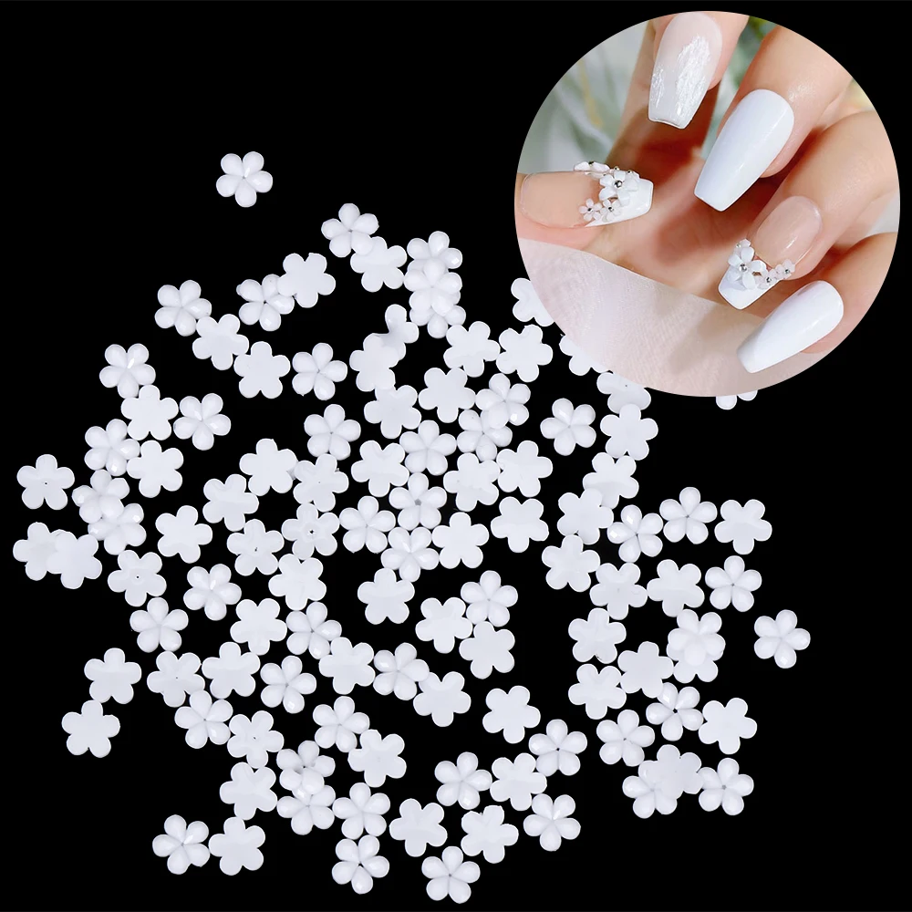 100/500pcs White Cute Flower Nail Beauty Rhinestones Nail Art Decoration Resin Drill