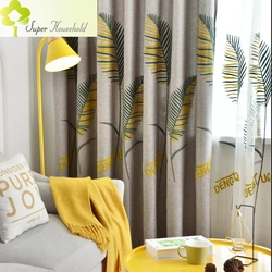 Nordic Style High-grade Curtains Embroidered Leaves Living Room Window Tulle Linen Curtain Fabric for Bedroom Kitchen Drapes