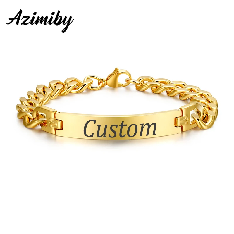 

Azimiby Trendy Custom Name Symbol Bold Chain Bracelet Stainless Steel Customized Bracelets for Men Women Lover Couple Gifts