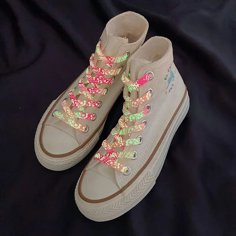 Flache, leuchtende Schnürsenkel für Sneaker, fluoreszierend, im Dunkeln leuchtend, mit Cashew-Blumen- und Tintenfleck-Motiv, für AF1, Damen und Herren – Detail 7