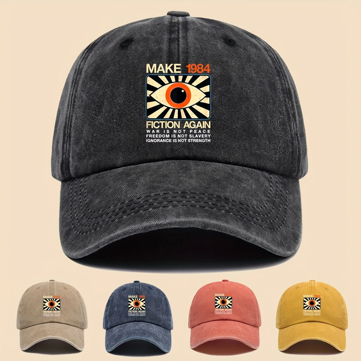 1PCRetro 1984 Fiction Again Dad Hat | Vintage Eye-Catching Baseball Cap with Breathable Soft Top & Adjustable Fit - Unisex Outdo