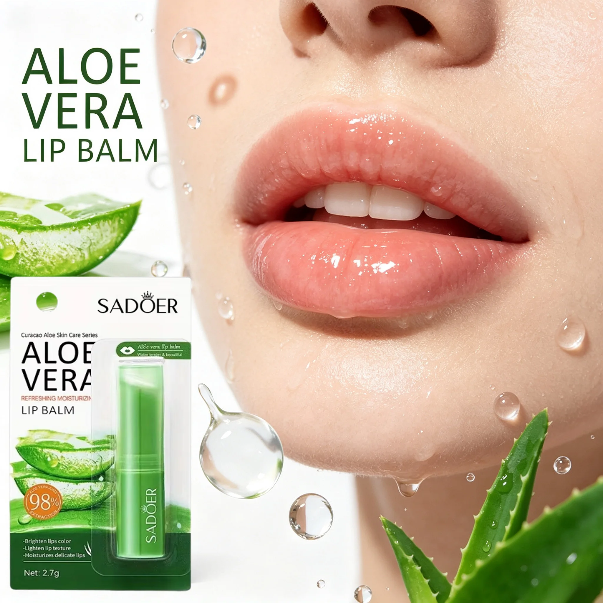 98% Aloe Vera Moisturizing Lip Balm for Dry Chapped Lips Deep Hydrating Nourishing Lipstick Lighten Lip Texture Brighten Lip