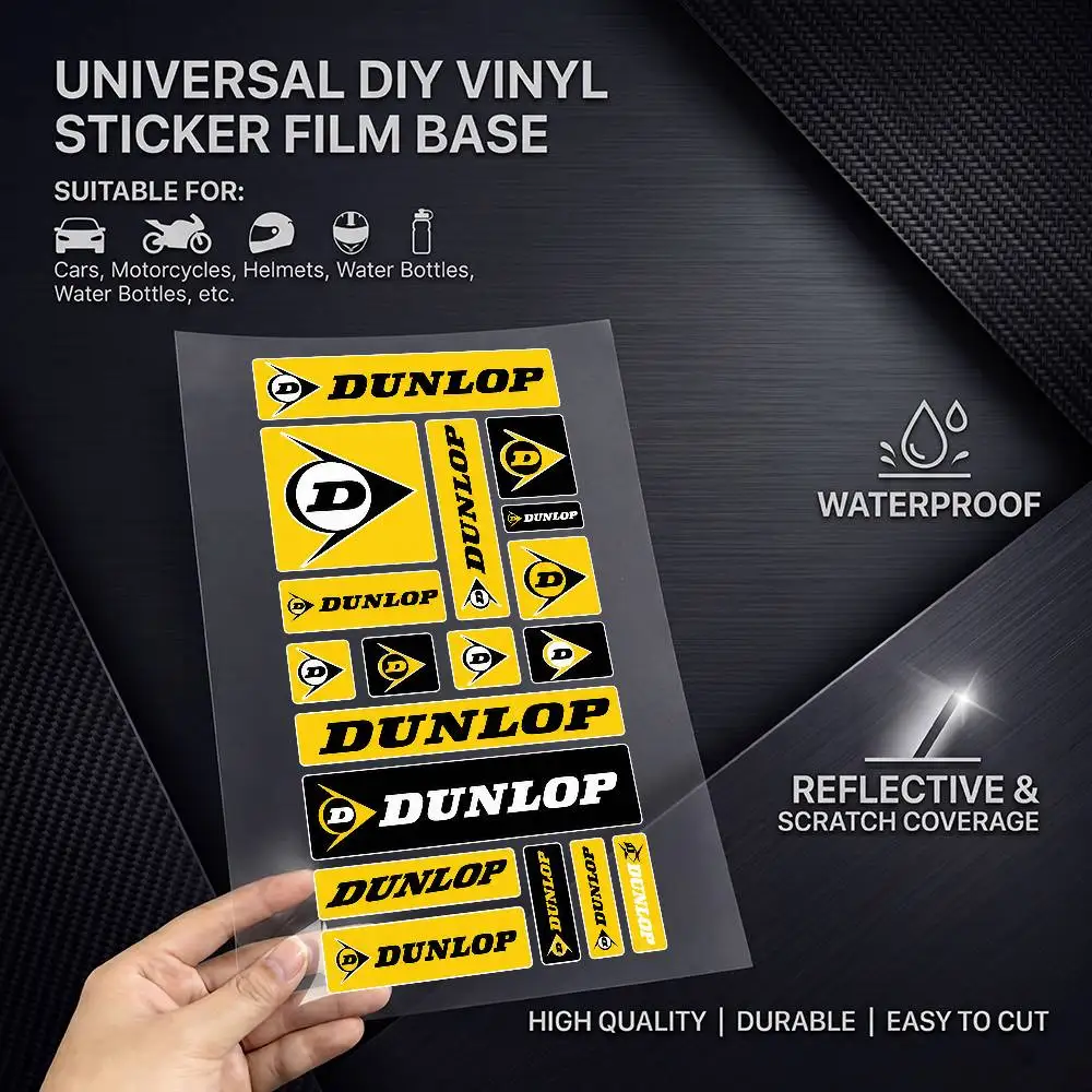 For Dunlop Long Lasting Waterproof Reflective Sticker Scratch Conceal Fit Motorcycle Car Helmet Fridge Decals