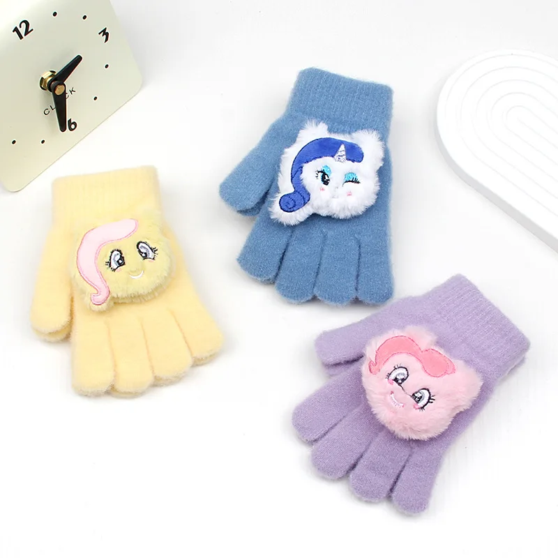 Miniso für My Little Pony Kinderhandschuhe, Cartoon-Mädchen, warm, fünf Finger, geteilte Fingerhandschuhe, Wolle, Stricken, Winter, 3–10 Jahre