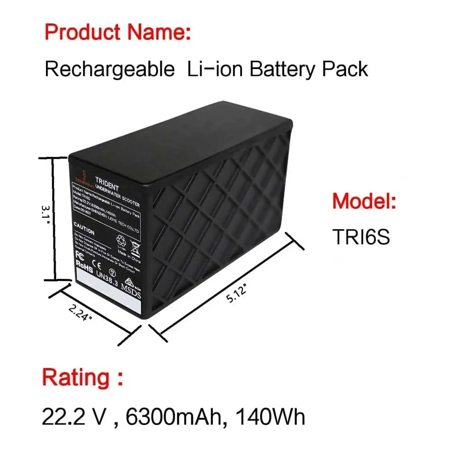 Geneinno S1 수중 스쿠터 배터리, 6300mAh, 140Wh, 1.1kgs