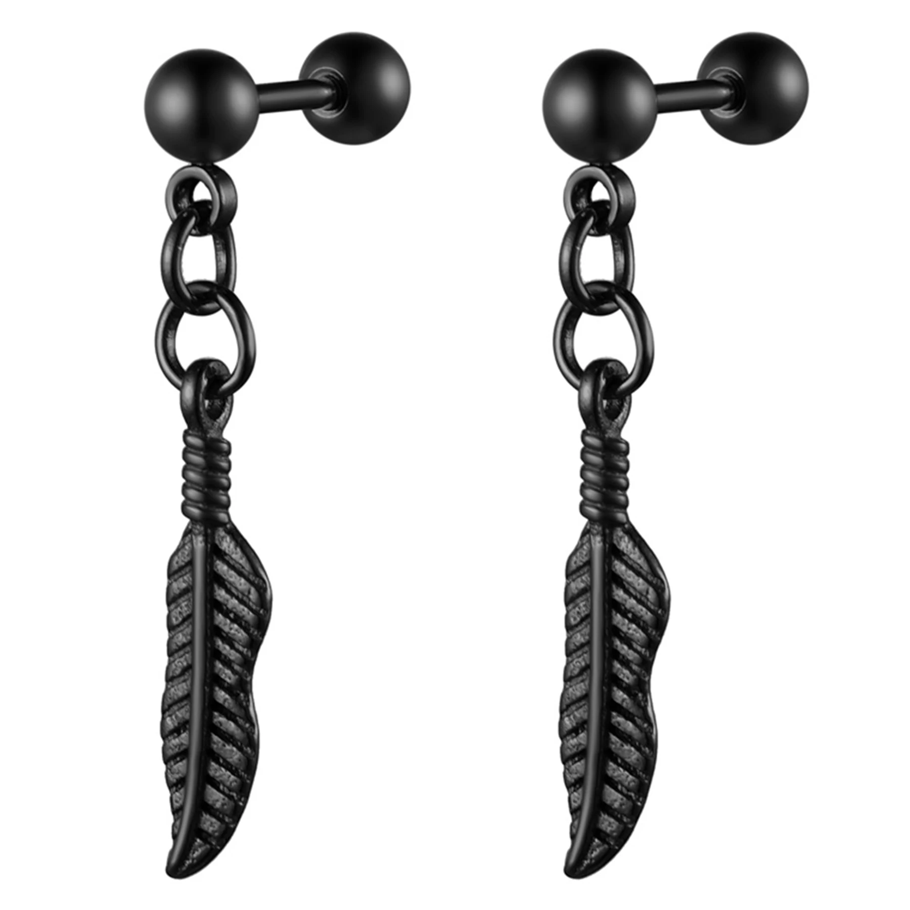 BONISKISS Fashion New 2022 Feather Earrings Dumbbell Stainless Steel Unisex Pendant Earrings Retro Ear Clip On Drop Jewelry