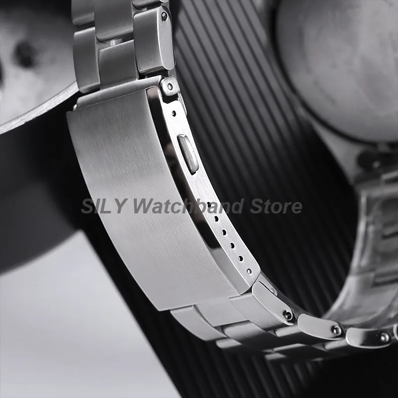 18mm 20mm 22mm Stainless Steel Extended Folding Solid Watch Buckle Watchband Silver Black Clasp Double Push Safety Milled Button