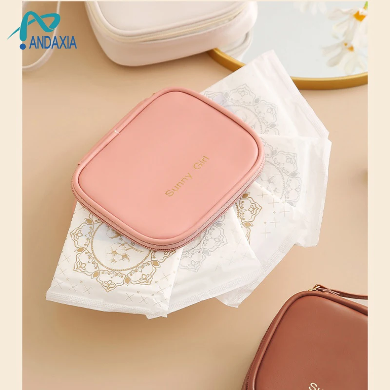 Waterproof PU Sanitary Napkin Storage Bag Menstrual Pouch Aunty Napkin Portable Bag Mini PU Makeup Lipstick Bag