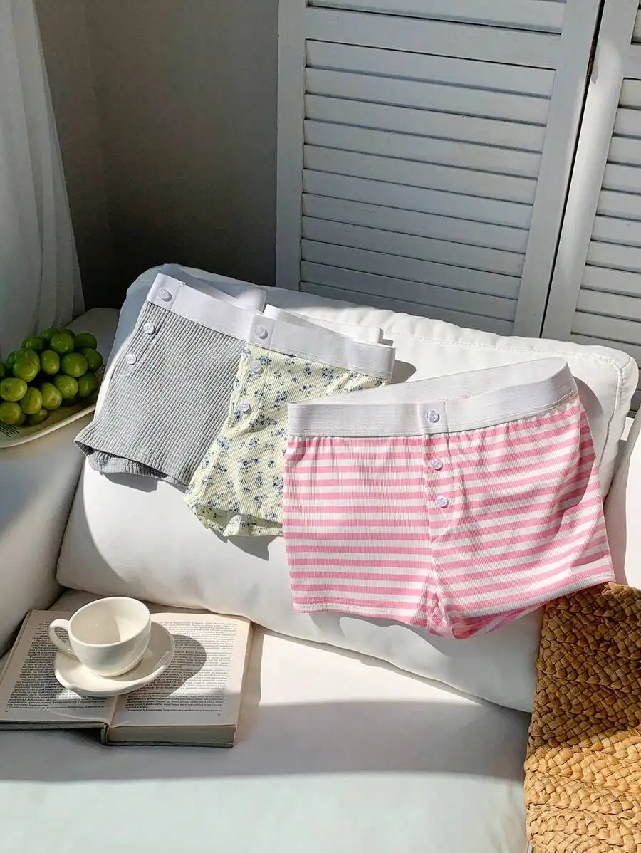 

Womens Summer Casual Button Decor Elastic Ribbed Shorts