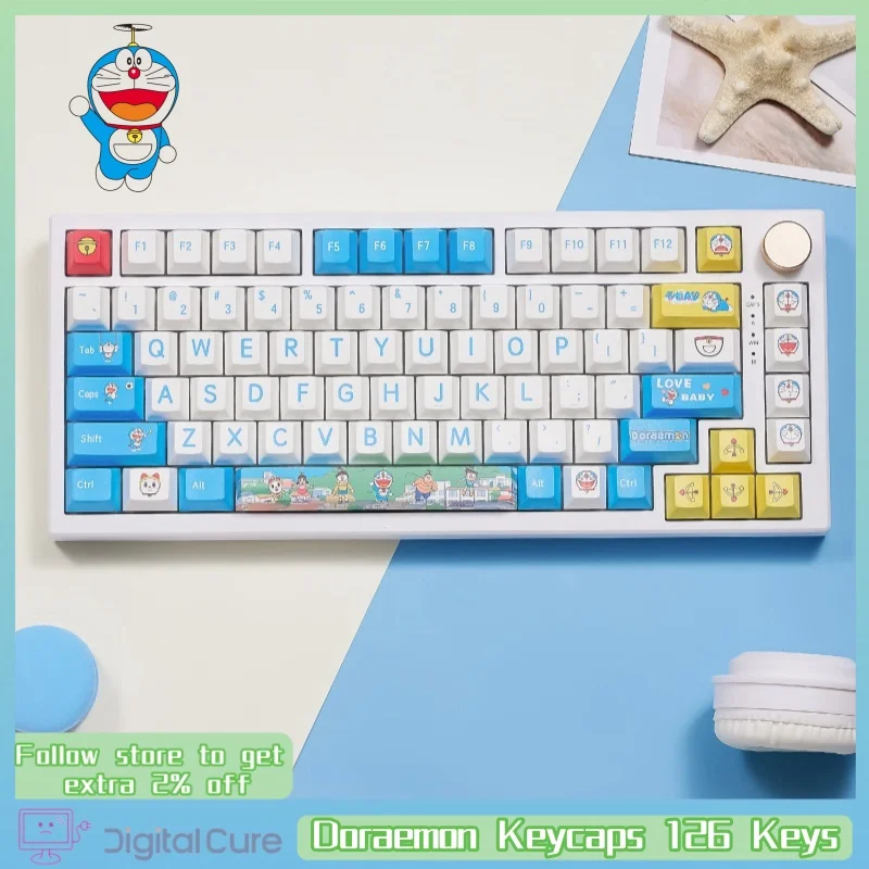 

2024 Doraemon Themed Keycaps 126 Keys Cherry Profile Pbt Thermal Sublimation Mechanical Keyboard Blue Anime Game Keycaps