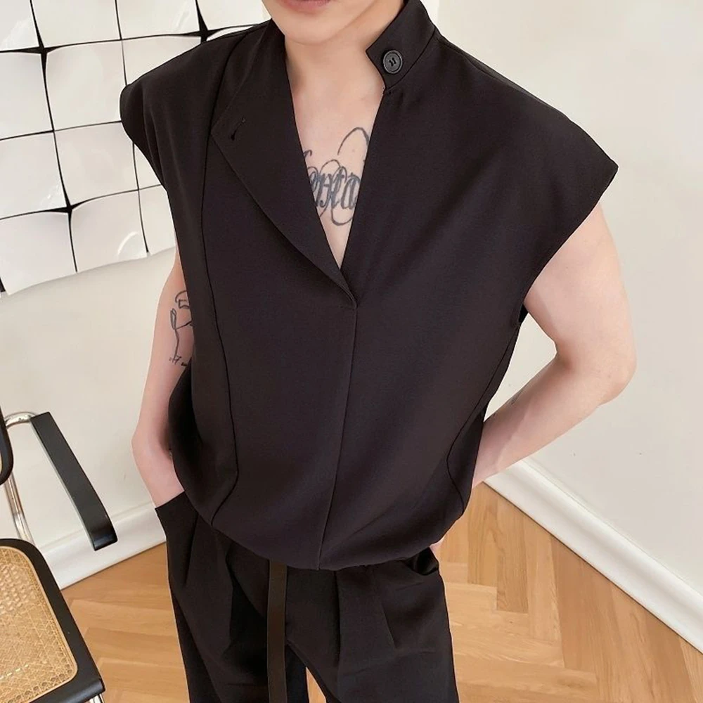Mens Deconstructed Side Button Asymmetry Dark Y2k Vest Street Fashion Niche Youth Trend Breath Tank Top Men'S Clothing 2026 New