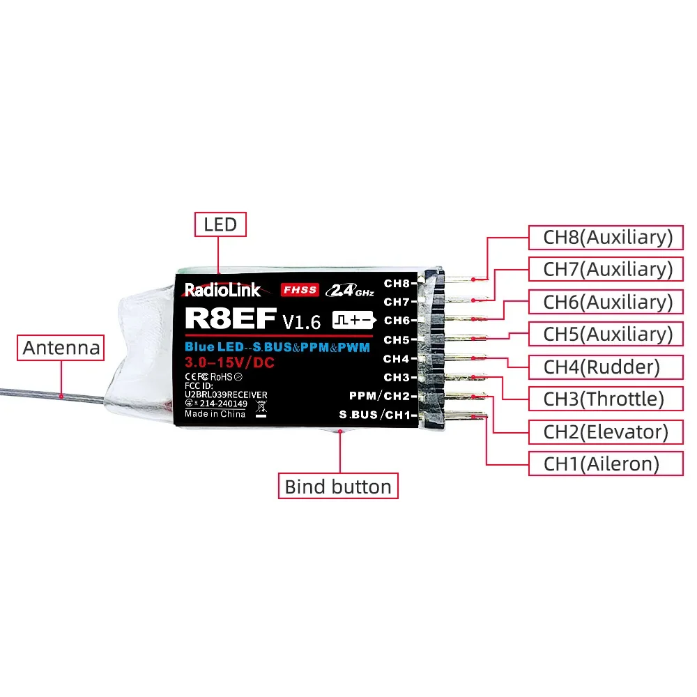 جهاز استقبال Radiolink R8EF 2.4G 8 قنوات يدعم SBUS PPM PWM 8CH لطائرة قارب RC T8FB T8S RC3S RC4G RC4GS RC6G الارسال