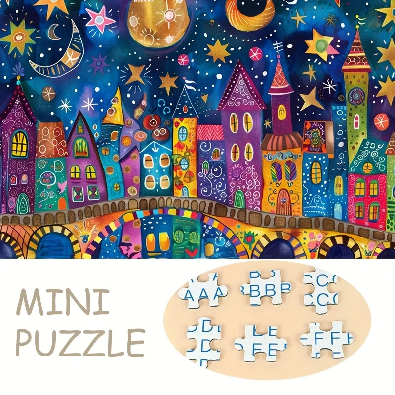 

38x26cm 500-piece Mini Paper Puzzles For Adult: "Starry Night Fantasy City Dream" or Party Games & Activities, FESTIVAL GIFT
