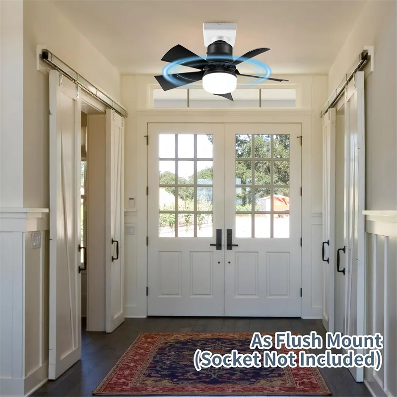 LED Ceiling Fan With Light E27 Socket Remote Control Dimmable 30W Modern Smart Wireless Fans Lighting For Bedroom Garage Kitchen