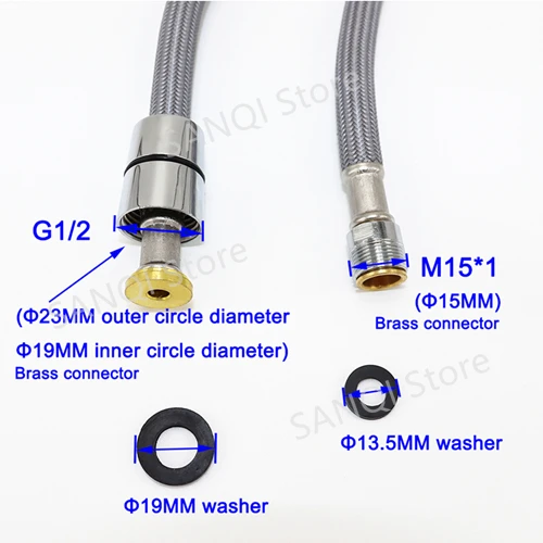 50cm/60cm/85cm F1/2 M15*1 Nylon Braided Flexible Water Hose For Kitchen Pull Out Faucet Hose Spinning Tube Black Gray Plumbing