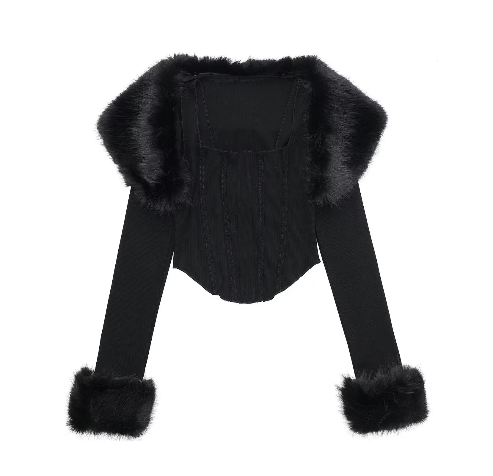 Women 2pcs Faux Fur Knit Bolero Knitted Tank Vest Shawl Deconstruct Crop Top