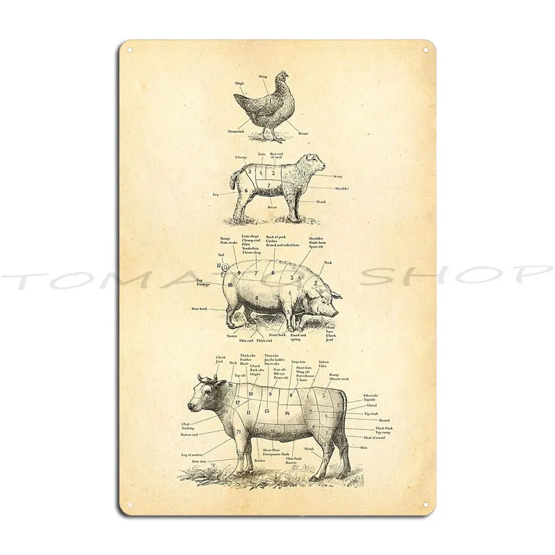 Butcher Cut Chart Metal Plaque Mural Bar Create Party Print Tin Sign Poster