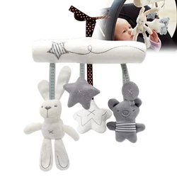 Baby Hanging Bed Stroller Crib Toy Infant Hand Bell Rattle Safety Seat Rabbit Bear Music Multifunctional Plush Appease Toys Gift