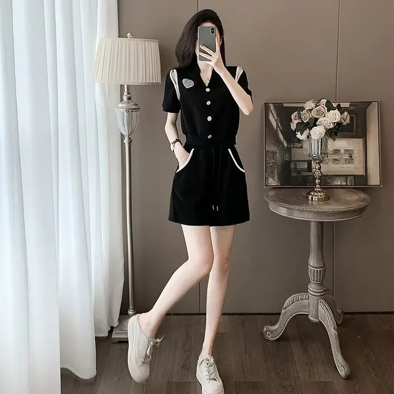

Tracksuit Cotton Women's Short Sets 2 Pieces Baggy Black Promotion Light Chic and Elegant Novelty In New Matching Female Shorts