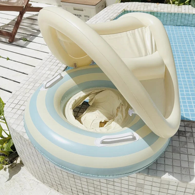 

1Pcs Sunshade Swim Ring Inflatable Pool Float Swim Tube Blue Stripes Float Ring Summer Water Beach Pool Floating Toys ﻿