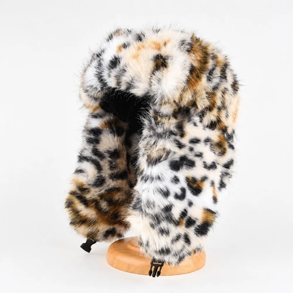 Soft Leopard Print Lei Feng Hat Windproof Thickened Winter Hat Ear Cover Faux Leather Faux Fur Hat Winter Season
