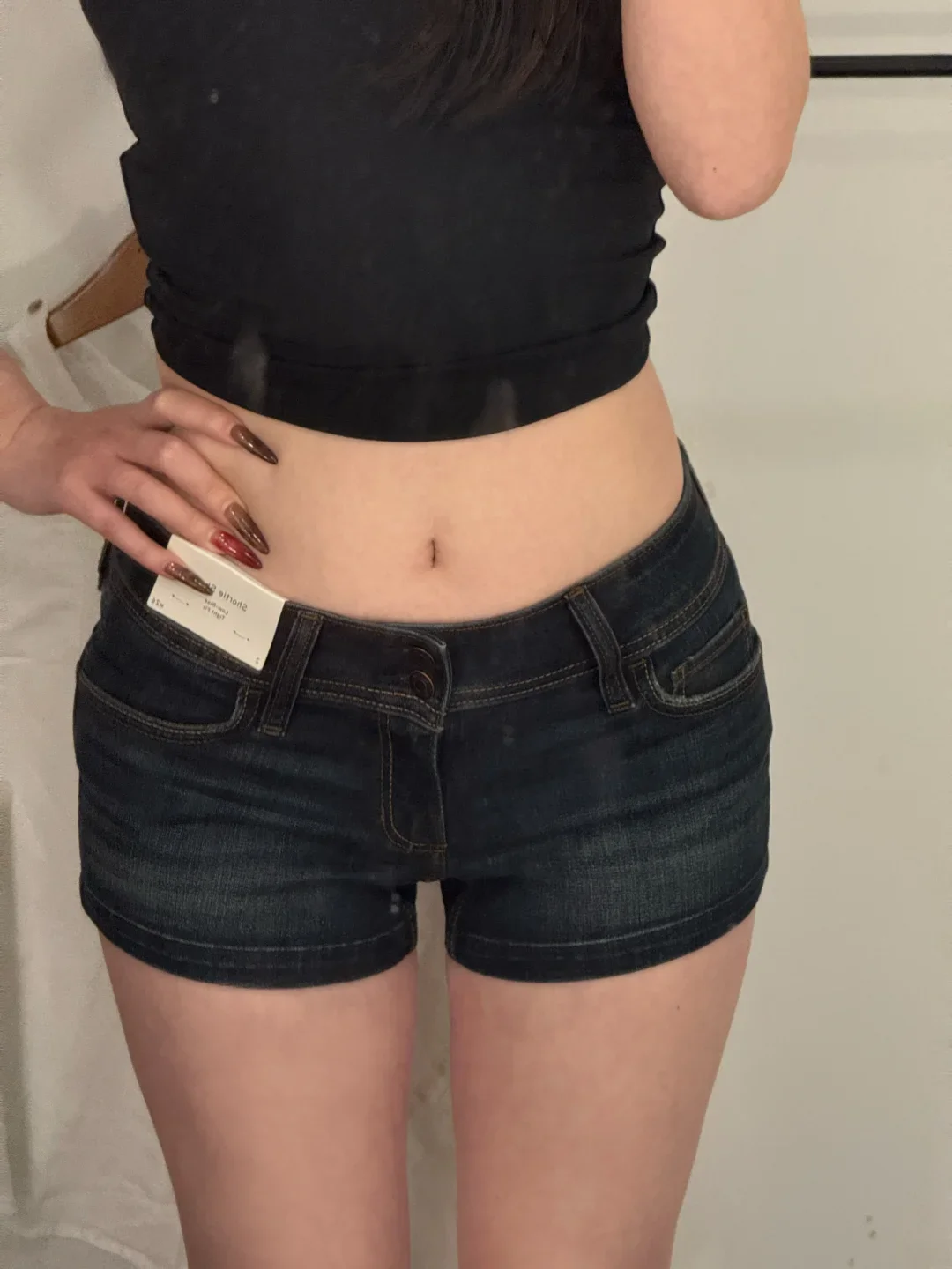 Low Waist Elastic Denim Shorts Women's Summer New Style Deep Blue Tight Butt Shorts Ultra Short Hot Pants Casual Style Zipper...