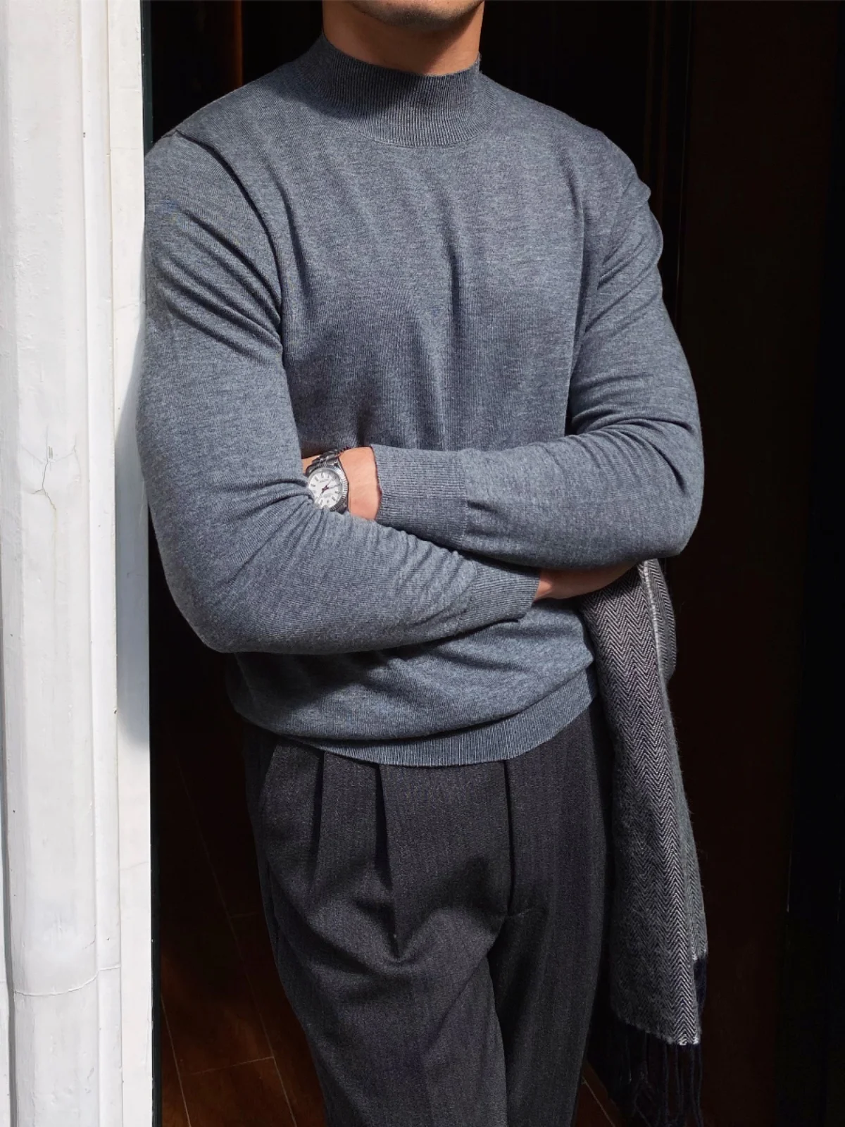 

Mr. Deer Tee's Autumn Winter Woolen Slim Fit Knitted Sweater f High Collar Briti Retro Casual Trendy Men's Faion