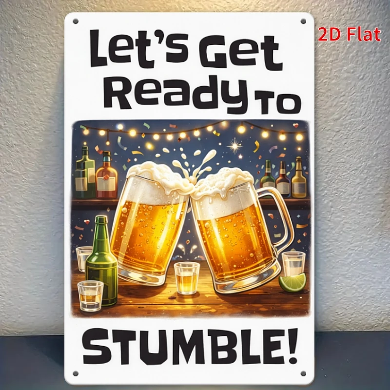 [2D Plane], 1pc 30X20cm - Vintage Metal Sign, 'Let'S Get Ready to Stumble' Wall Decor, Fun Beer Party Bar Hanging Sign