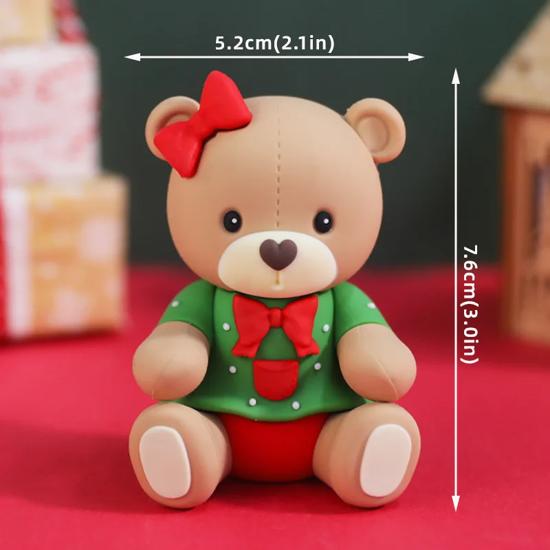 Weihnachtsbär-Kuchenaufsatz, roter Pullover, grünes Hemd mit Regenbogenbogen, Geschenkbox für Urlaub, Party, Kuchendekorationen, Puppenornament – Detail 6