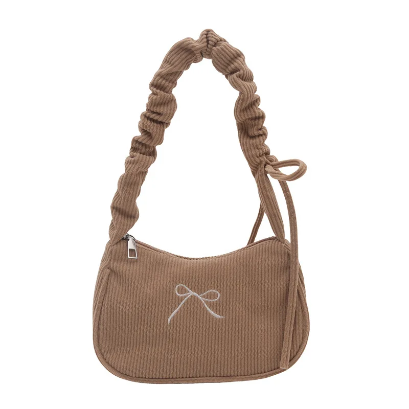 حقيبة نسائية مربعة الشكل بطيات يدوية مع فيونكة مطرزة، حقيبة لطيفة خفيفة الوزن تحت الإبط بكتف واحد #6