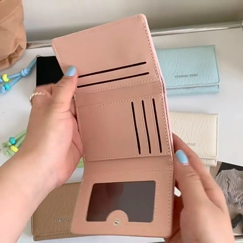 

Pouch Sweet Cute Tri-Fold Purses Portable Multiple Card Slot Candy Color Wallet Money Bag PU Leather Folding Card Holder Daily