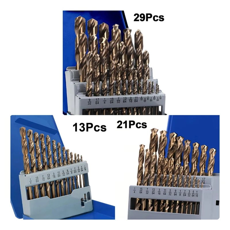 

A96I-Cobalt Drill Bits Set M35 High Speed Steel Twist Jobber Length For Hardened Metal, Stainless Steel, Cast Iron