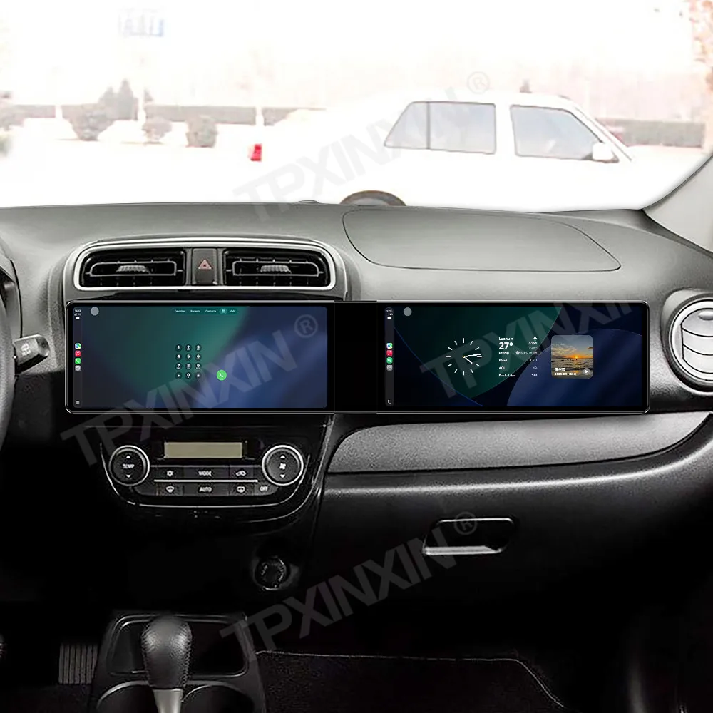 

24,6-дюймовый GPS-навигатор с двумя экранами для Mitsubishi Mirage 2012-2018, автомобильная магнитола с Qualcomm, Android Auto, CarPlay, мультимедийный проигрыватель с DSP