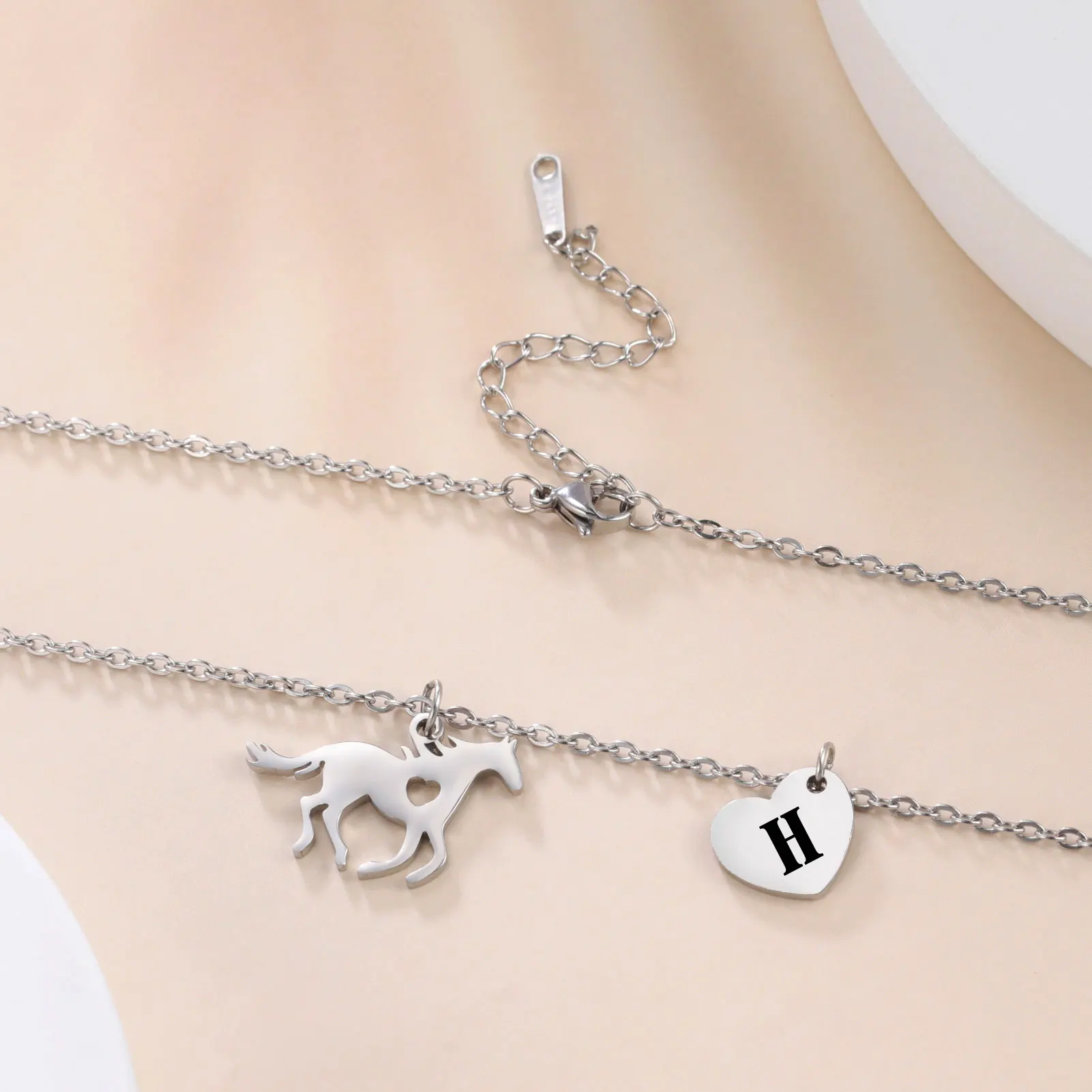 My Shape Initials Horse Heart Pendant Necklaces for Women Girls Alphabet Letters Stainless Steel Necklace Choker Fashion Jewelry