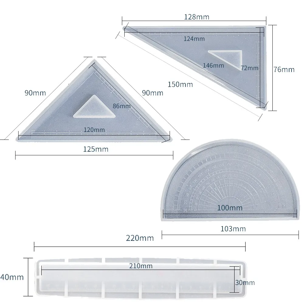 4 Ruler Epoxy Silicone Triangle Right Angle Protractor Geometry Set Casting Molds DIY Crafts Jewelry Making With Scale Math Kit