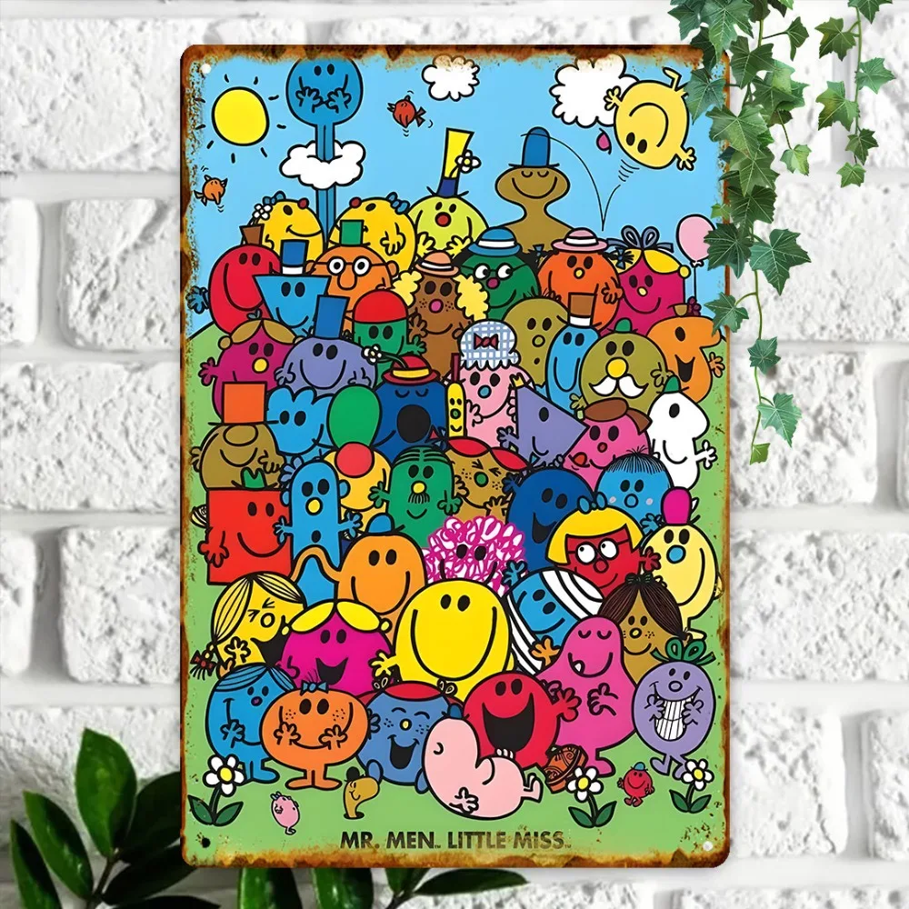 Cartel de chapa Vintage CARTDECORZ Mr. Men Little Miss | Arte de pared de aluminio | Decoración impermeable para cocina, cafetería y habitaciones infantiles