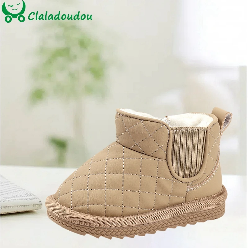 

Claladoudou Sewing Snow Boots For Kids Boys,Solid Beige Khaki Warm Winter Shoes For Children Girls,Anti-slip Baby Outside Shoes