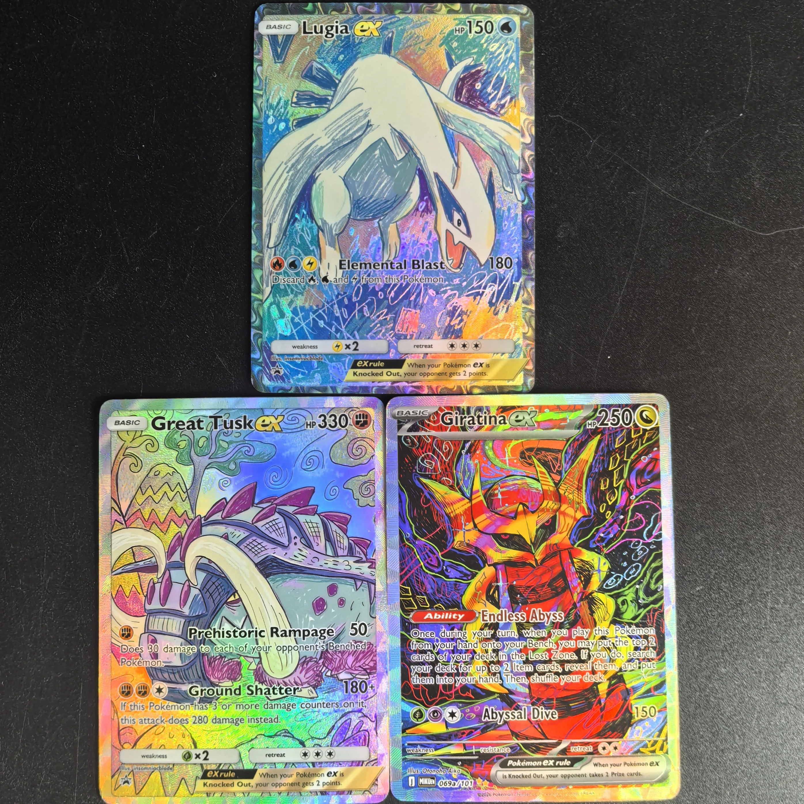 

Pokémon EN 3Pcs PTCG DIY Texture Foil Cards - Lugia Great Tusk Giratina ex - Premium 2026 EN Collectible for Fans Traders Cards