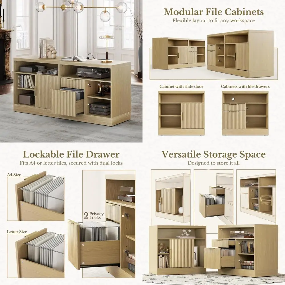 خزانة ملفات جانبية خشبية آمنة ذات درجين، طويلة 63 طويلة، حرف وحجم A4، تصميم مخدد للاستخدام المنزلي والمكاتب
