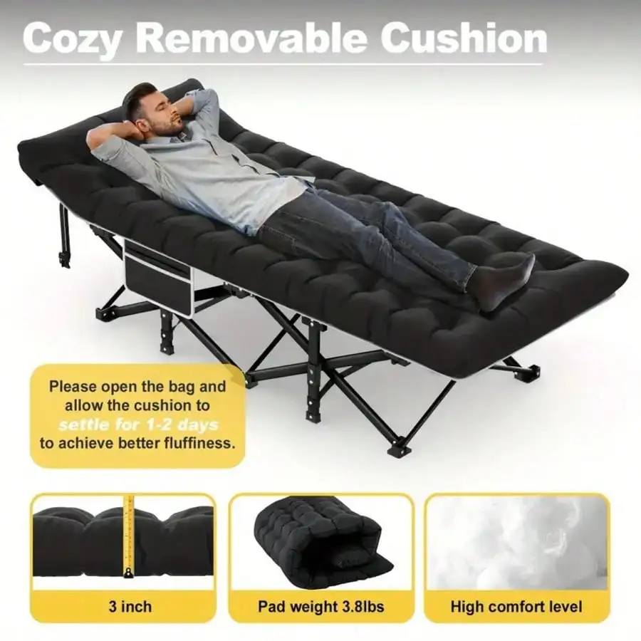 

Cots For Adults Portable Folding Outdoor Bed With Mat And Carry Bag, Heavy Duty Sleeping Cots ,800 LBS ROUND PIPE